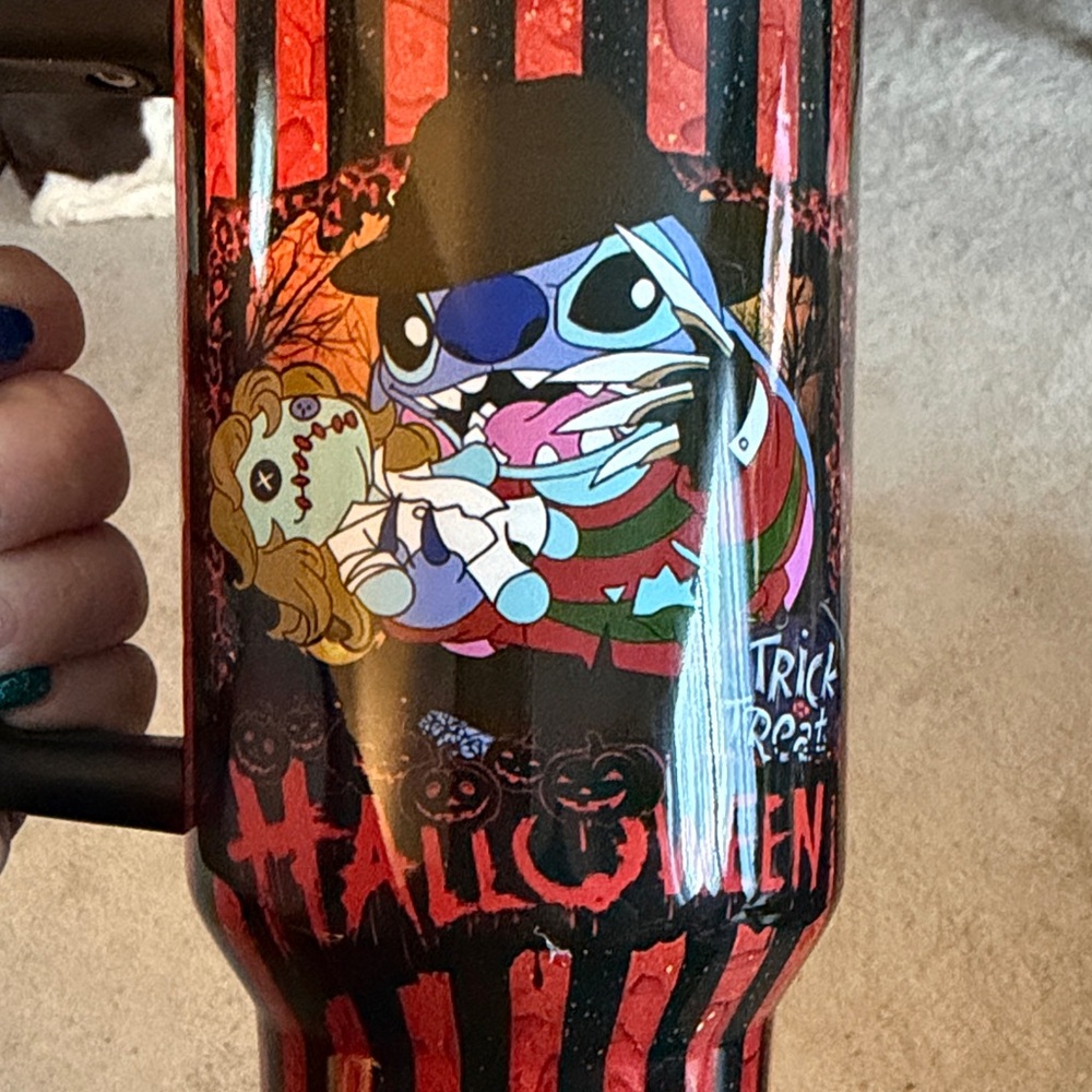 40 oz customized Stitch Freddy Krueger Halloween Cup (Not a true Stanley)